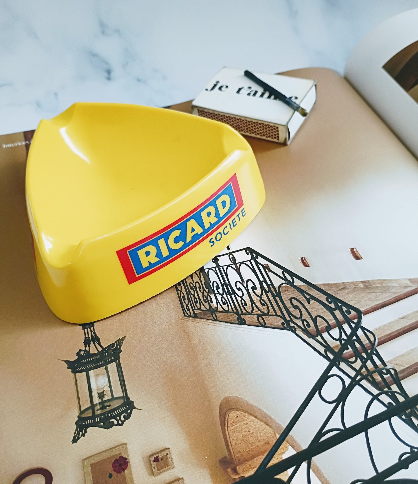 French Vintage Yellow Plastic Ricard Ashtray