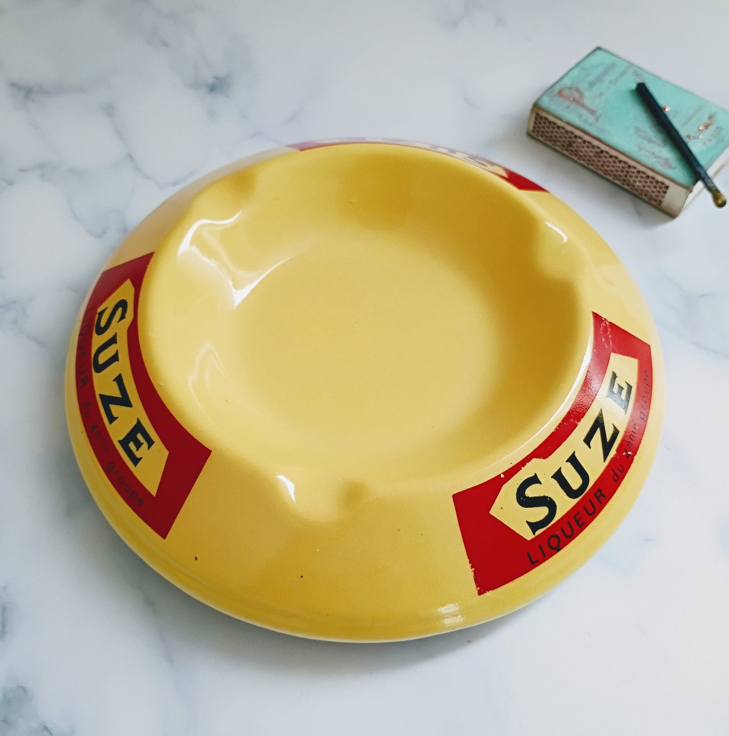 French Vintage Yellow & Red Suze Ashtray