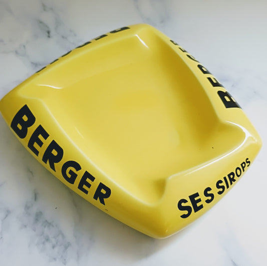 French Vintage Yellow Berger Large Ashtray
