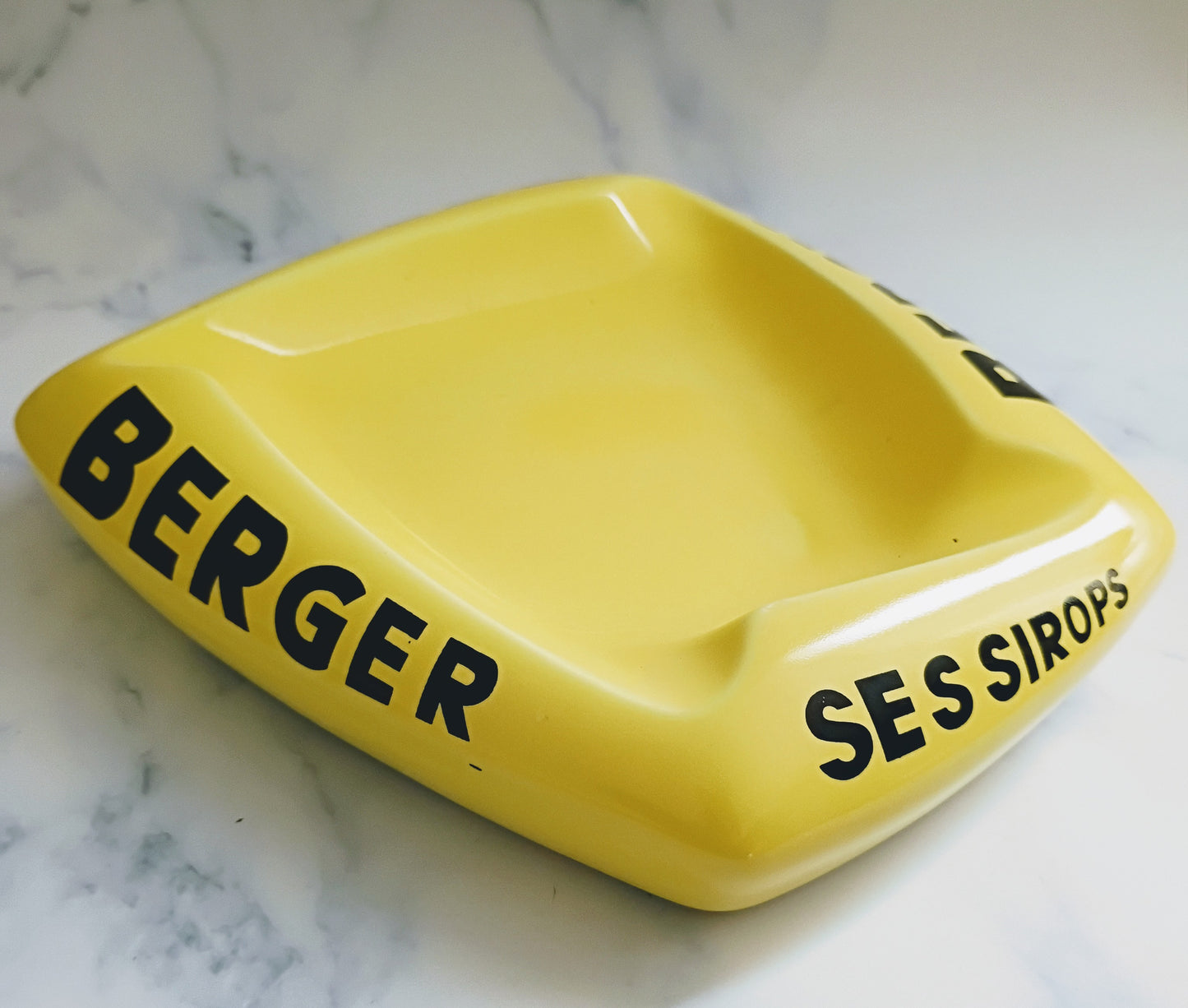 French Vintage Yellow Berger Large Ashtray