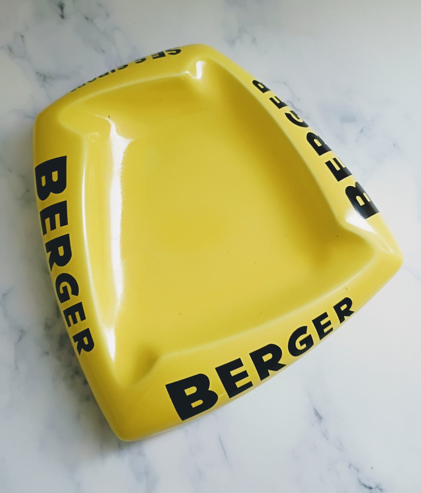 French Vintage Yellow Berger Large Ashtray