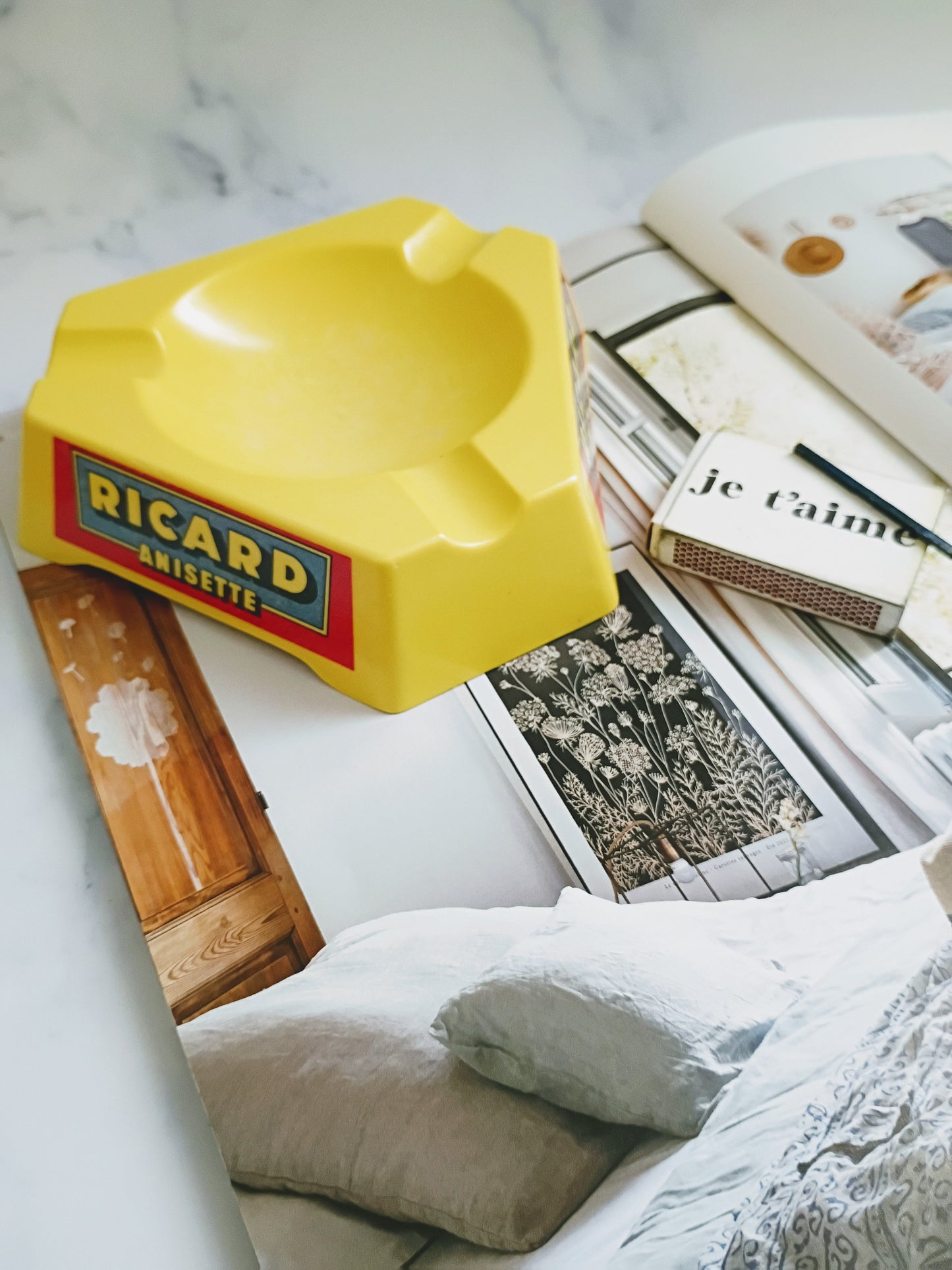 French Vintage Yellow Plastic Ricard Anisette Ashtray