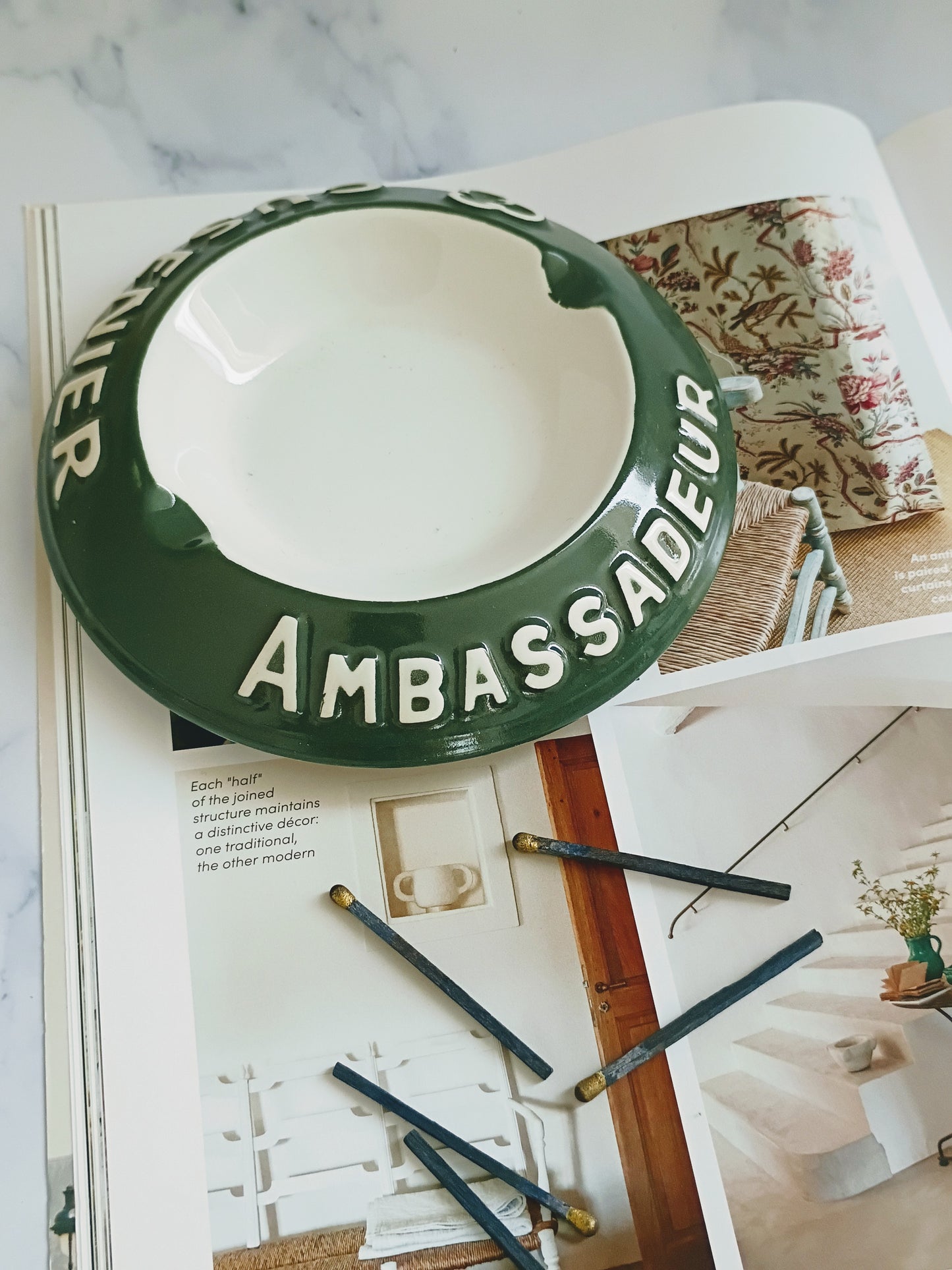 French Vintage Green Ambassadeur Cusenier Ashtray