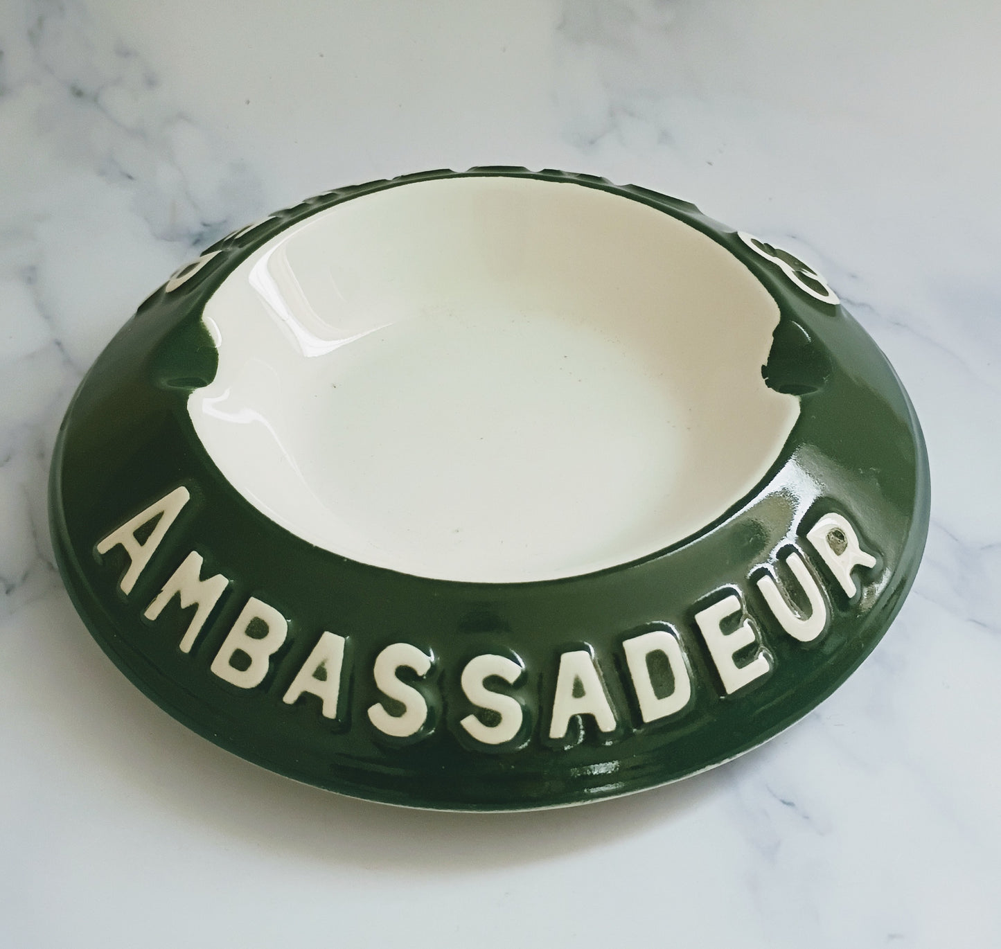 French Vintage Green Ambassadeur Cusenier Ashtray
