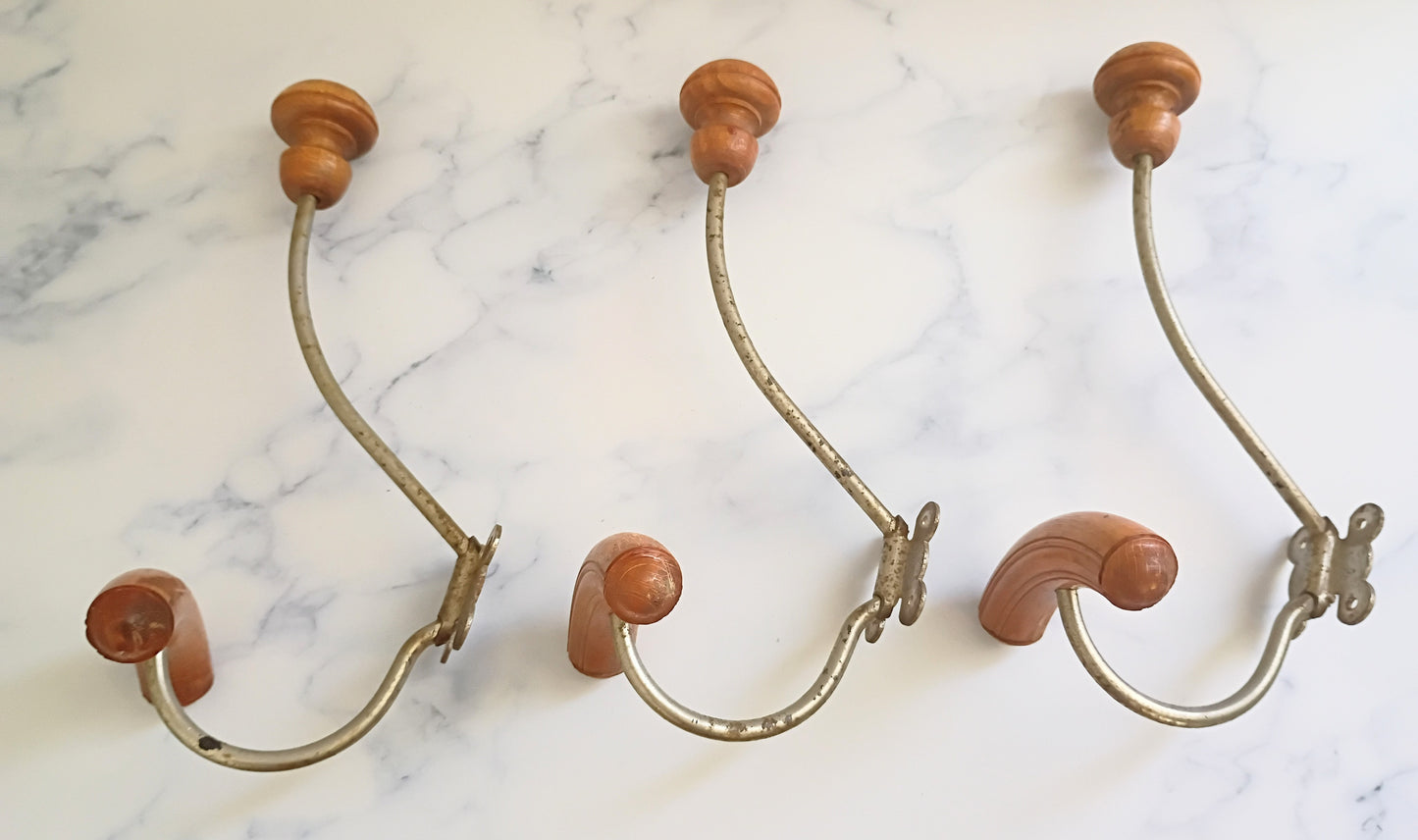 3 Vintage French Bistro Coat Hooks- N°10