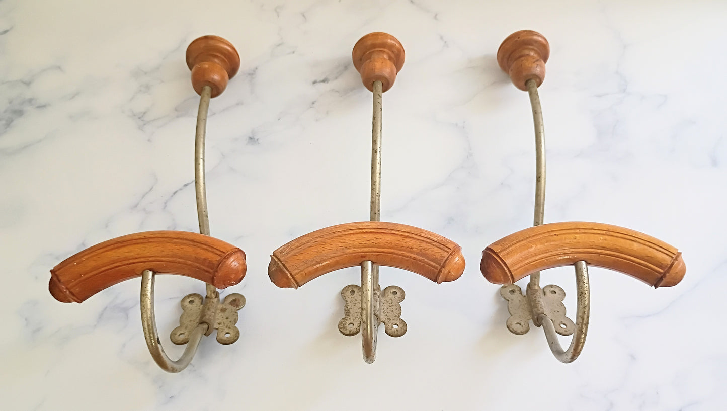 3 Vintage French Bistro Coat Hooks- N°10