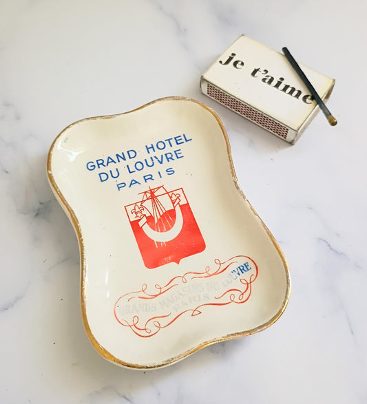 Rare Vintage French Grand Hotel Du Louvre Cream Ashtray