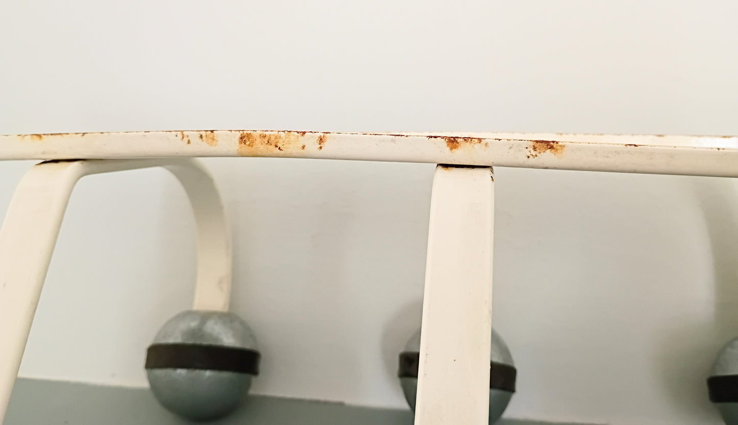 Vintage French Cream Metal Coat Rack