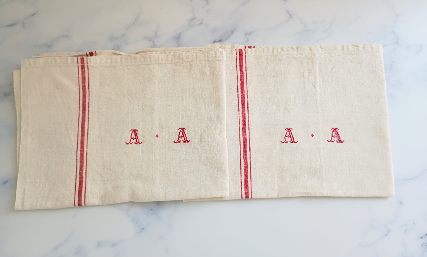 Vintage French Linen Kitchen Towel with Monogram "AA"