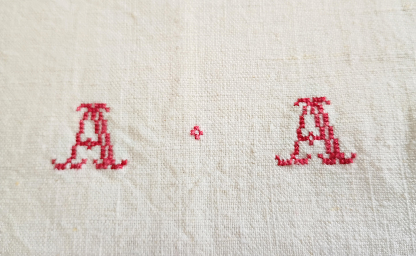 Vintage French Linen Kitchen Towel with Monogram "AA"