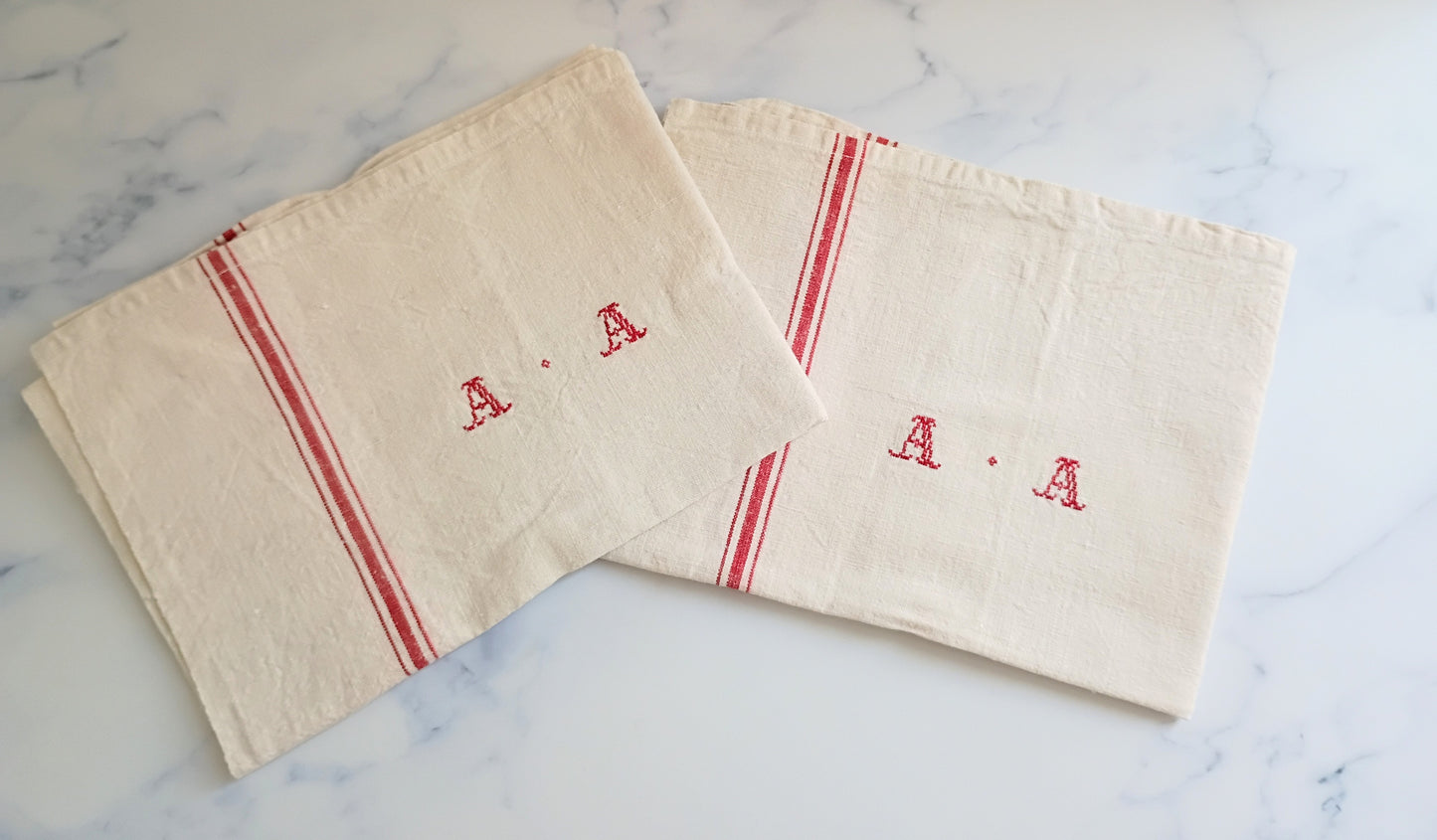 Vintage French Linen Kitchen Towel with Monogram "AA"