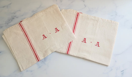 Vintage French Linen Kitchen Towel with Monogram "AA"