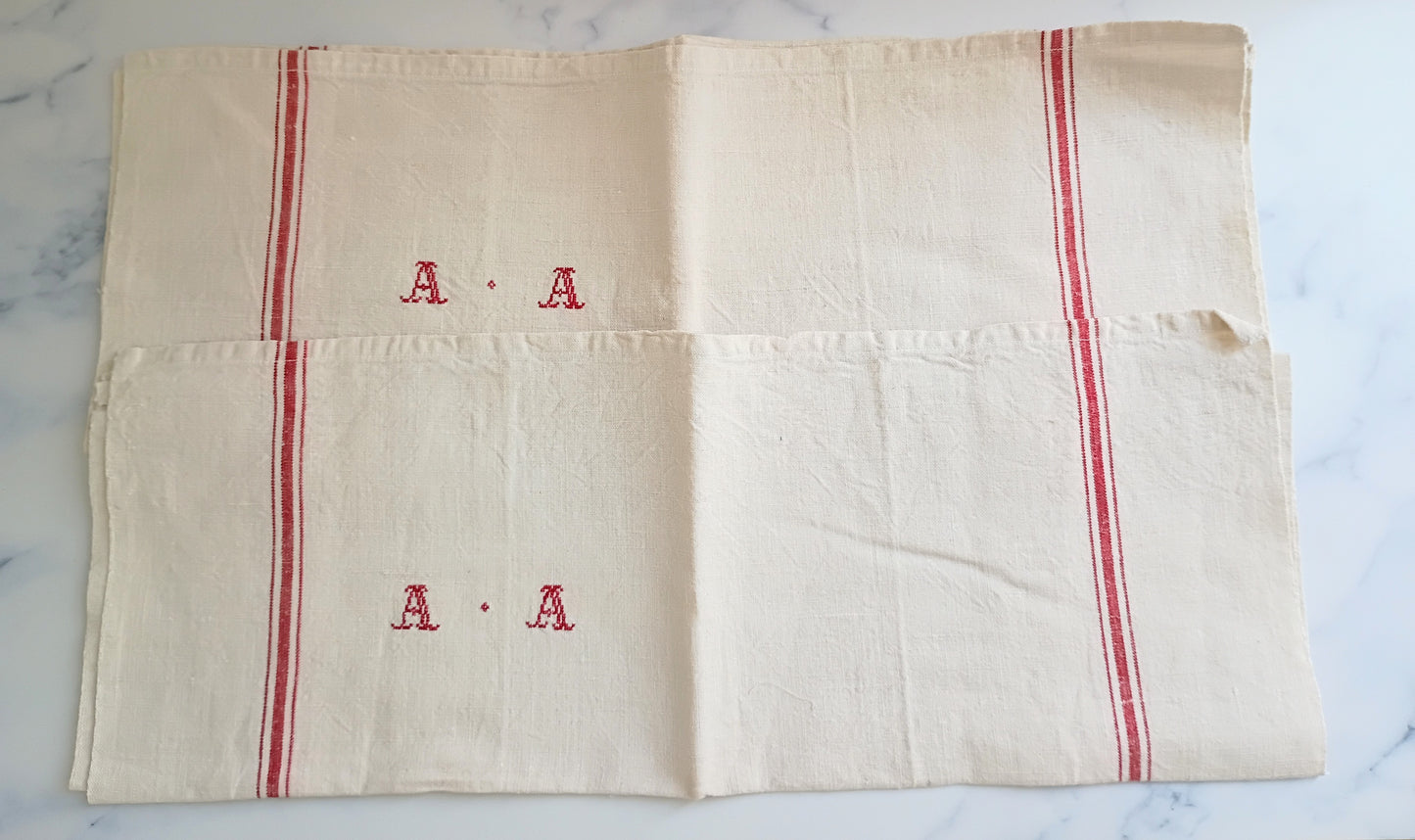 Vintage French Linen Kitchen Towel with Monogram "AA"