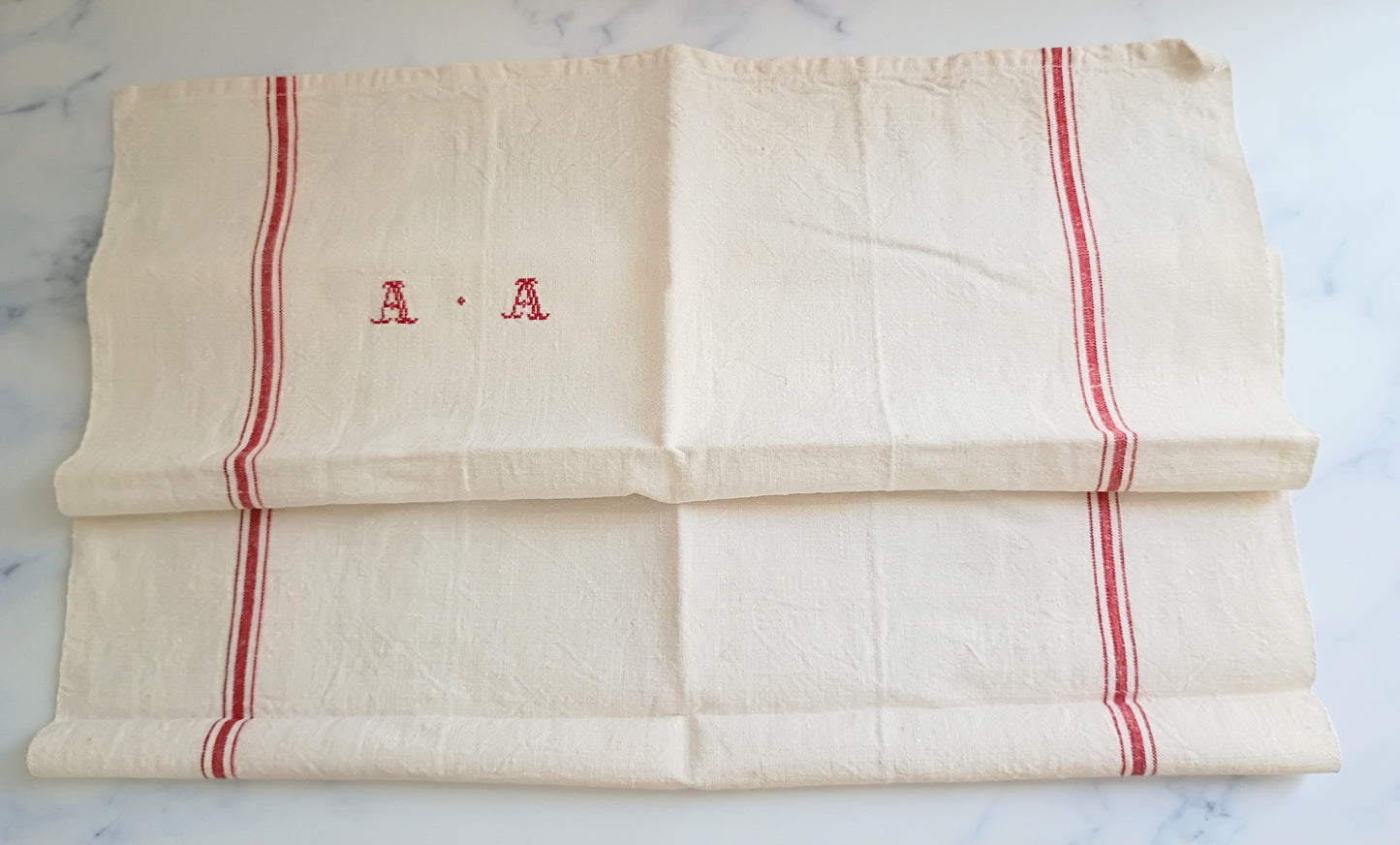 Vintage French Linen Kitchen Towel with Monogram "AA"