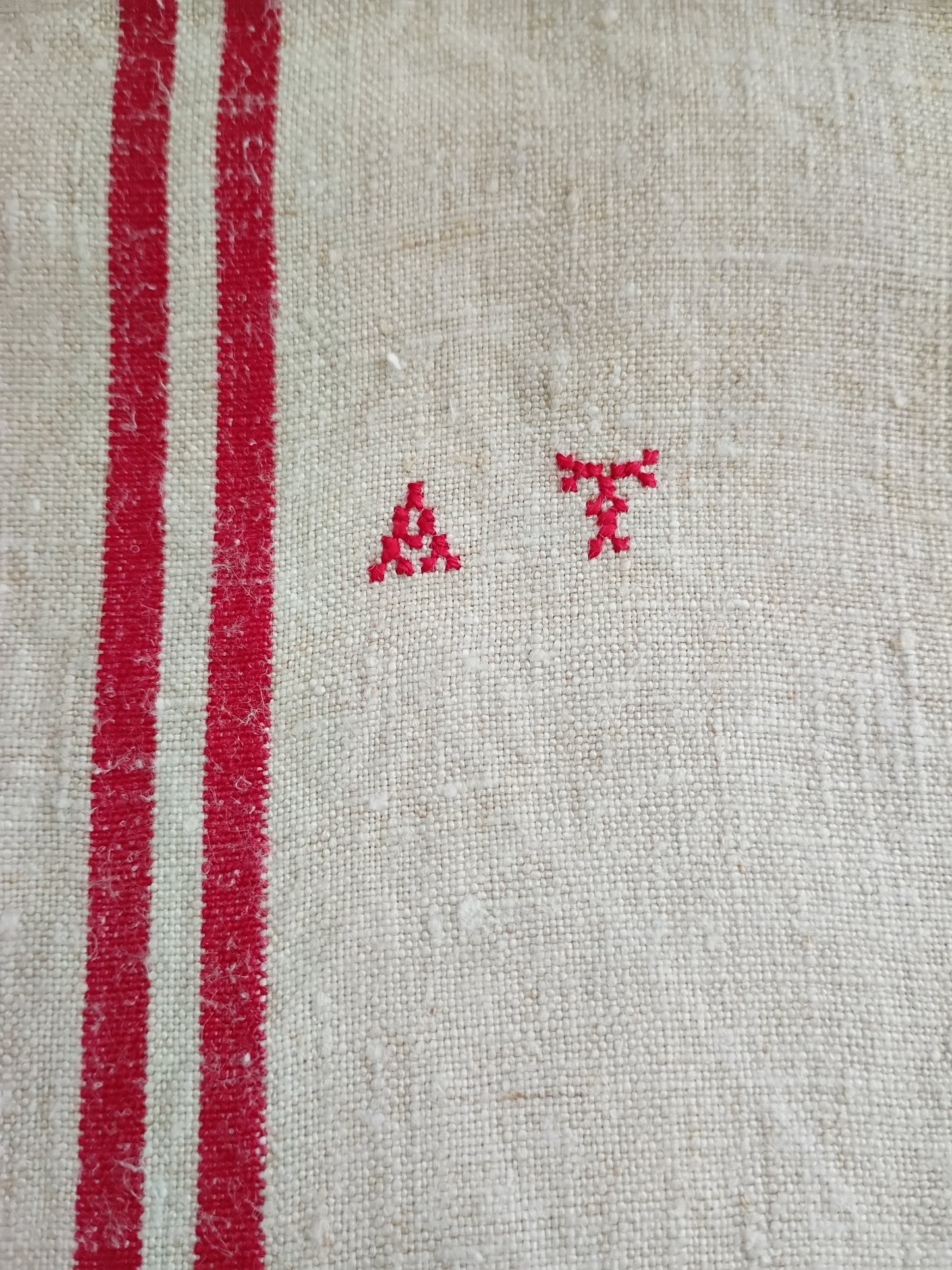 Vintage French Linen Kitchen Towel with Monogram "AF"