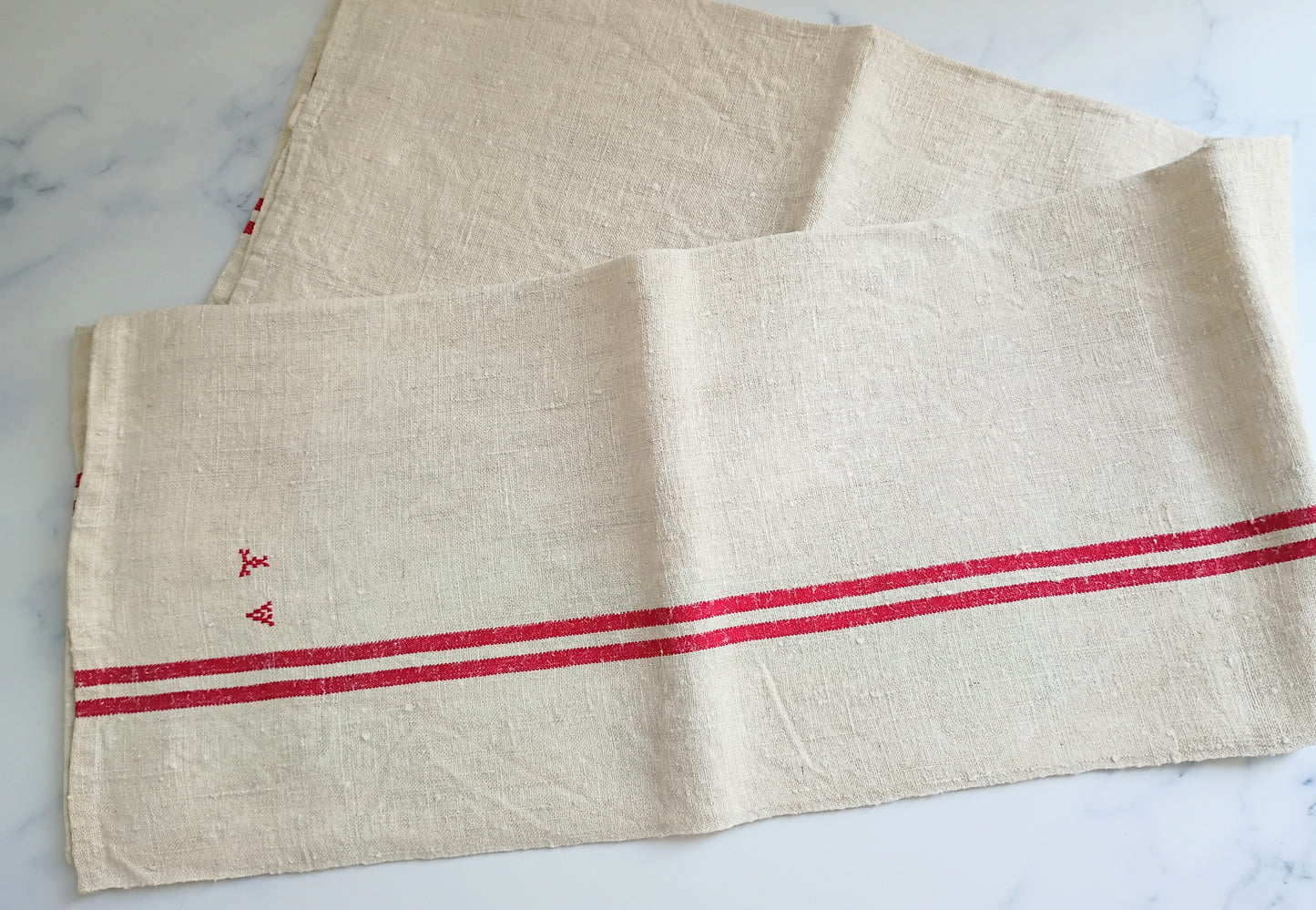 Vintage French Linen Kitchen Towel with Monogram "AF"