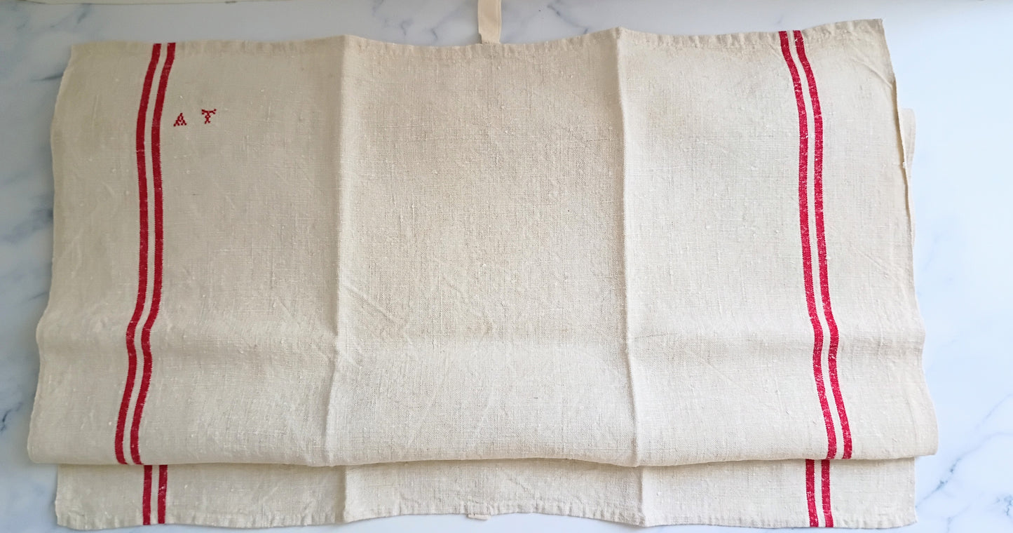 Vintage French Linen Kitchen Towel with Monogram "AF"