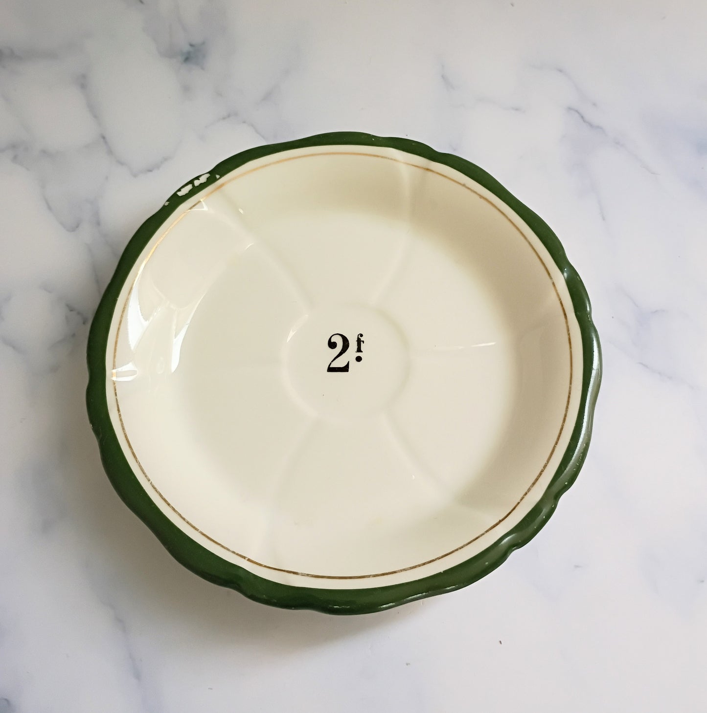 Vintage French Green Rim Bistro Saucer 5"