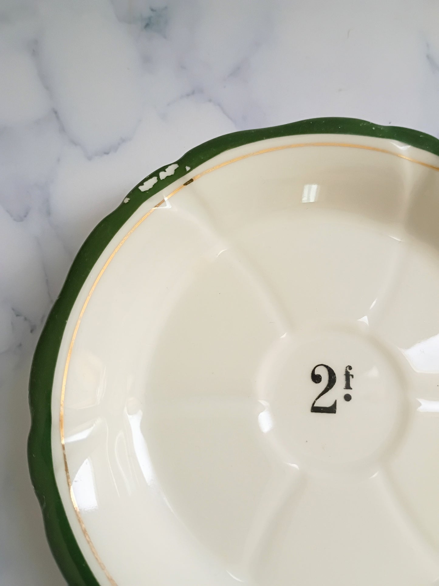 Vintage French Green Rim Bistro Saucer 5"