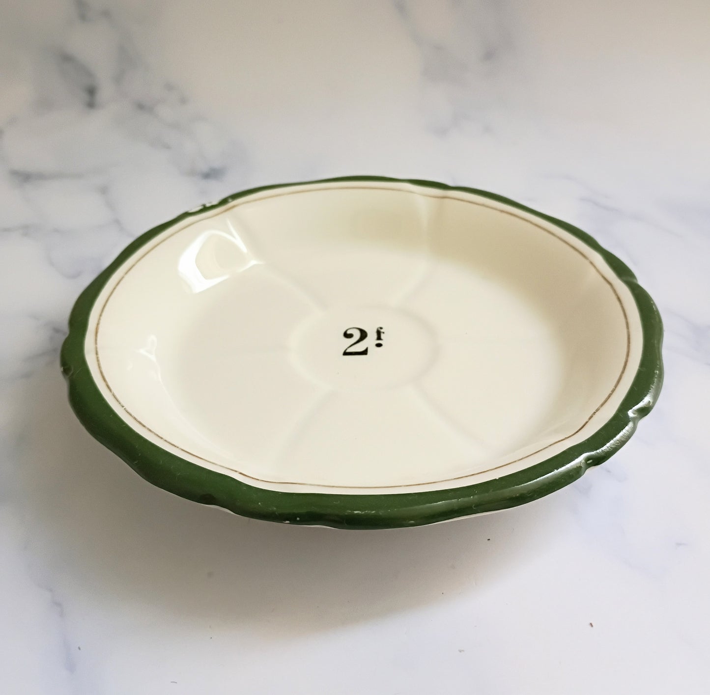 Vintage French Green Rim Bistro Saucer 5"