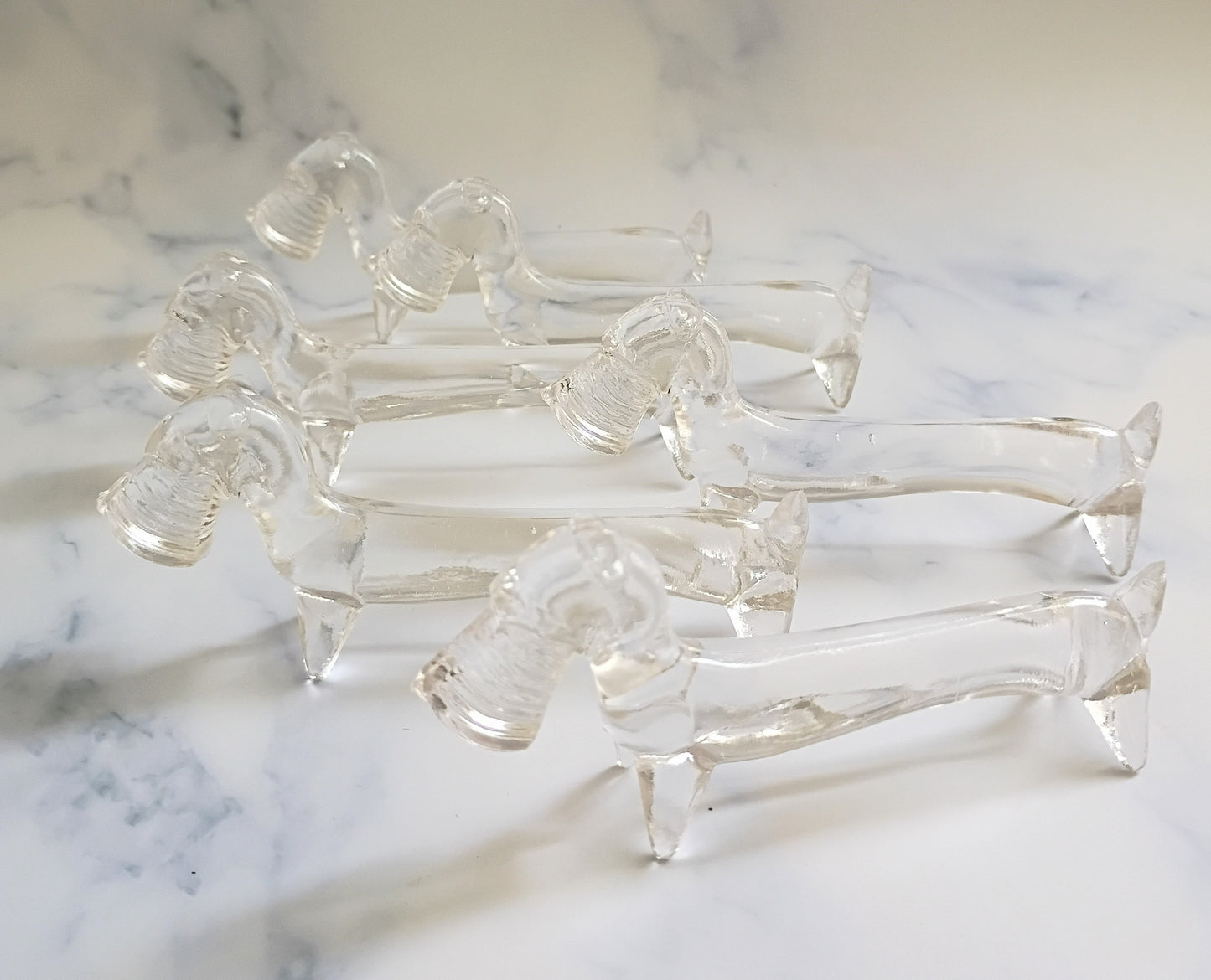 6 Vintage French Art Deco Glass Terrier Dog Knife Rests