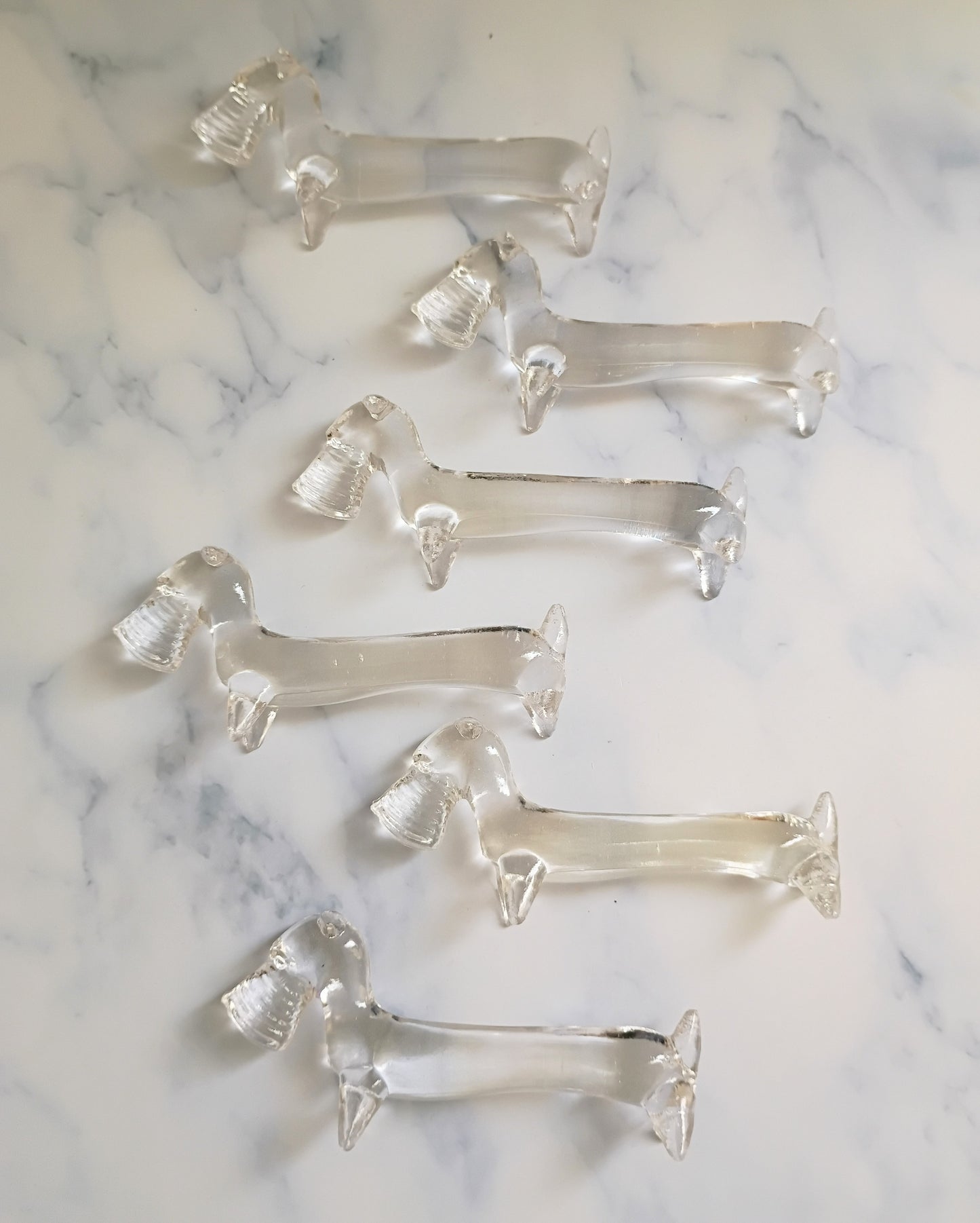 6 Vintage French Art Deco Glass Terrier Dog Knife Rests