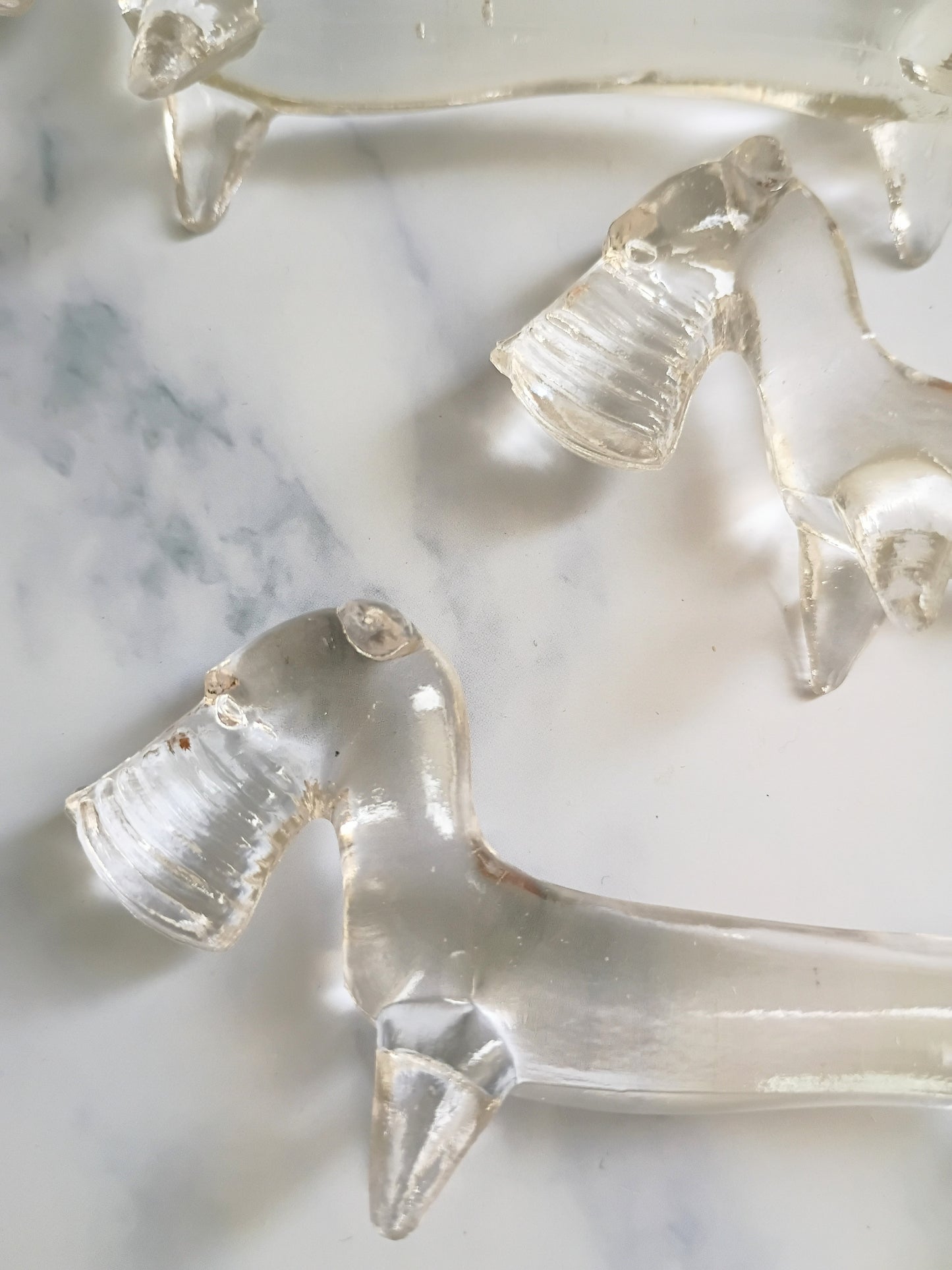 6 Vintage French Art Deco Glass Terrier Dog Knife Rests