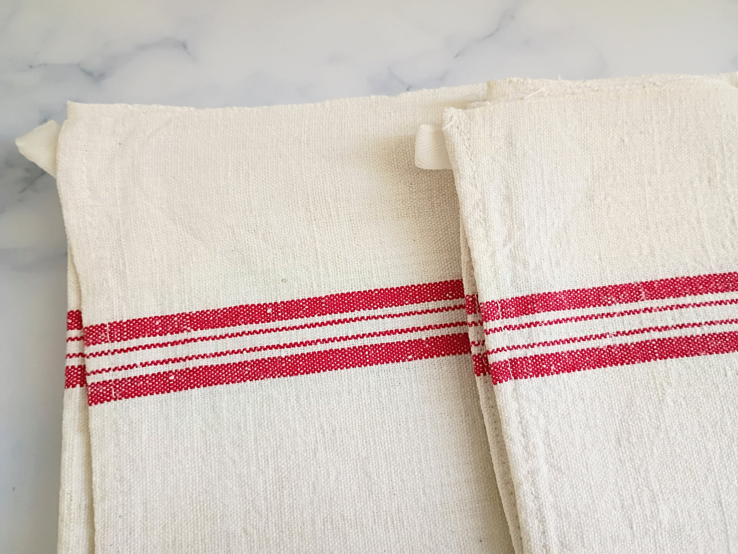 Set of 3 French Classic Red Stripe Vintage Linen Tea Towels
