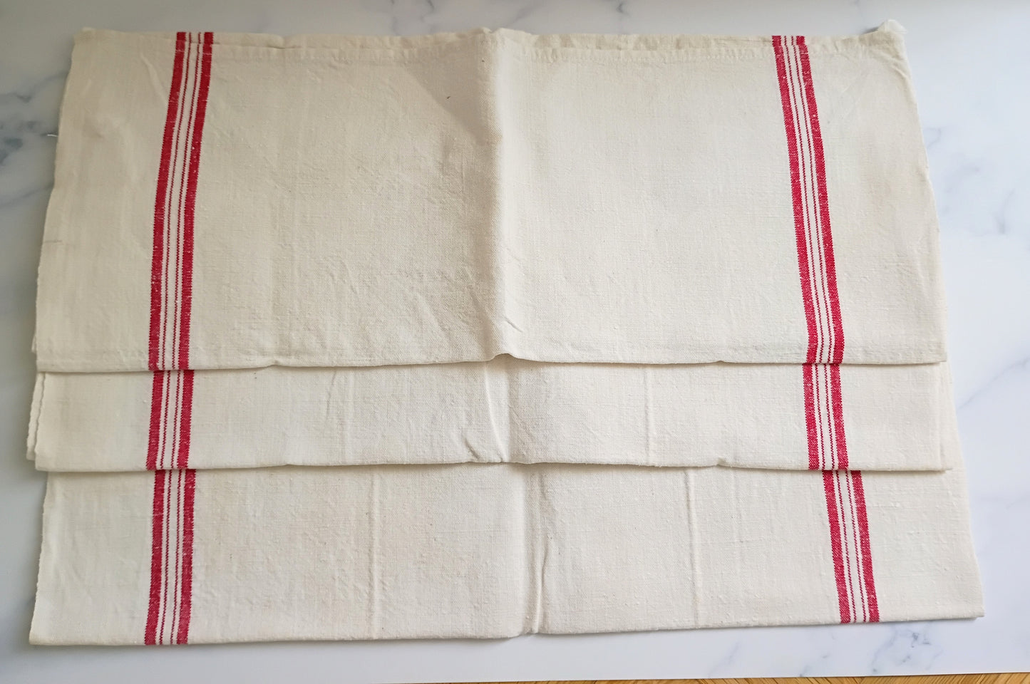 Set of 3 French Classic Red Stripe Vintage Linen Tea Towels