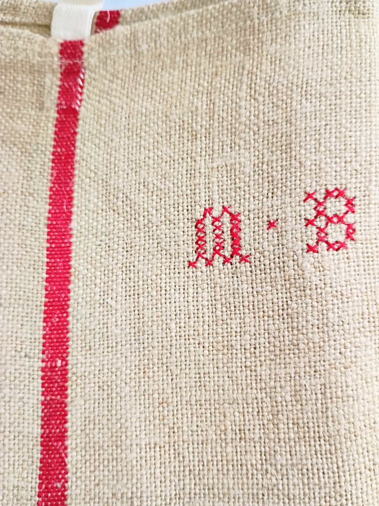 Vintage French Beige Hemp Kitchen Towel with Monogram "MB)