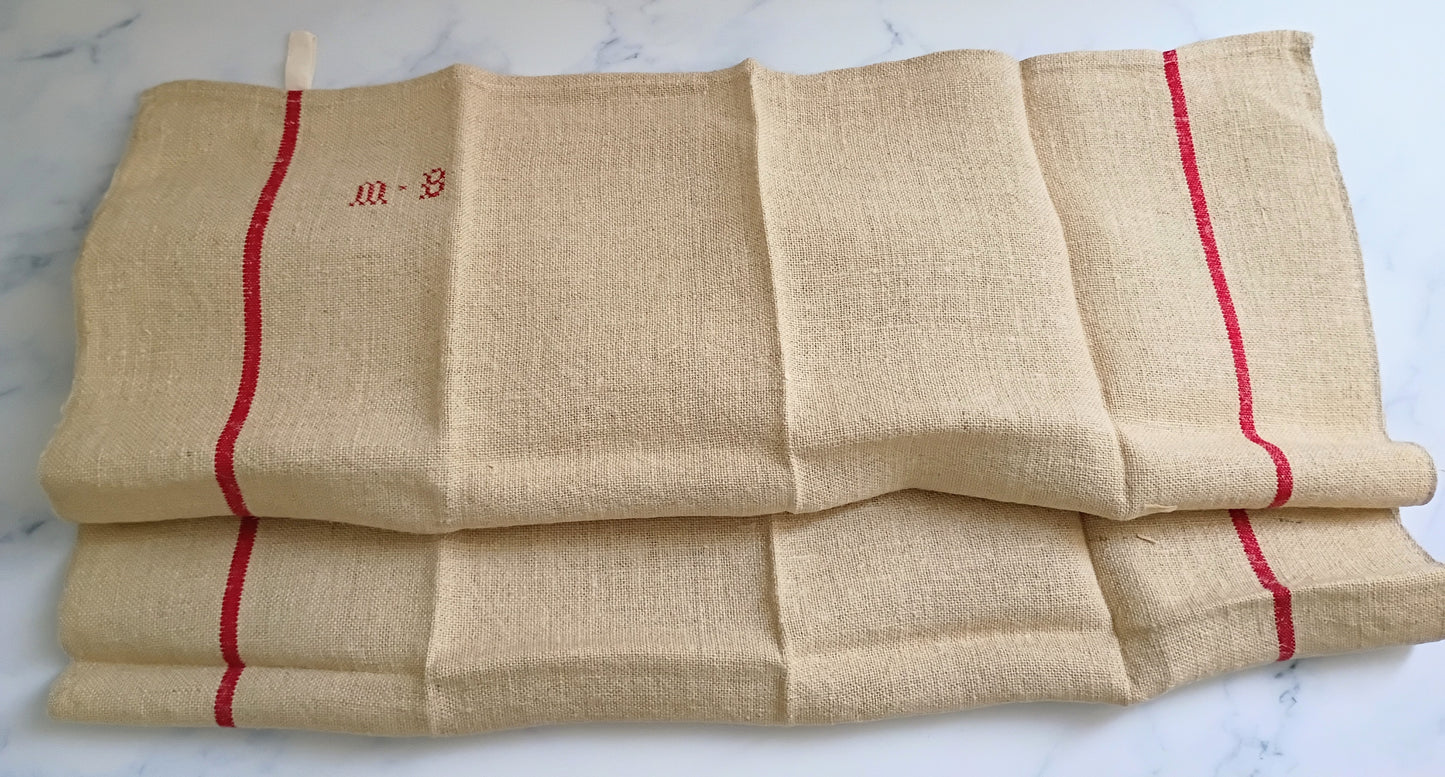Vintage French Beige Hemp Kitchen Towel with Monogram "MB)