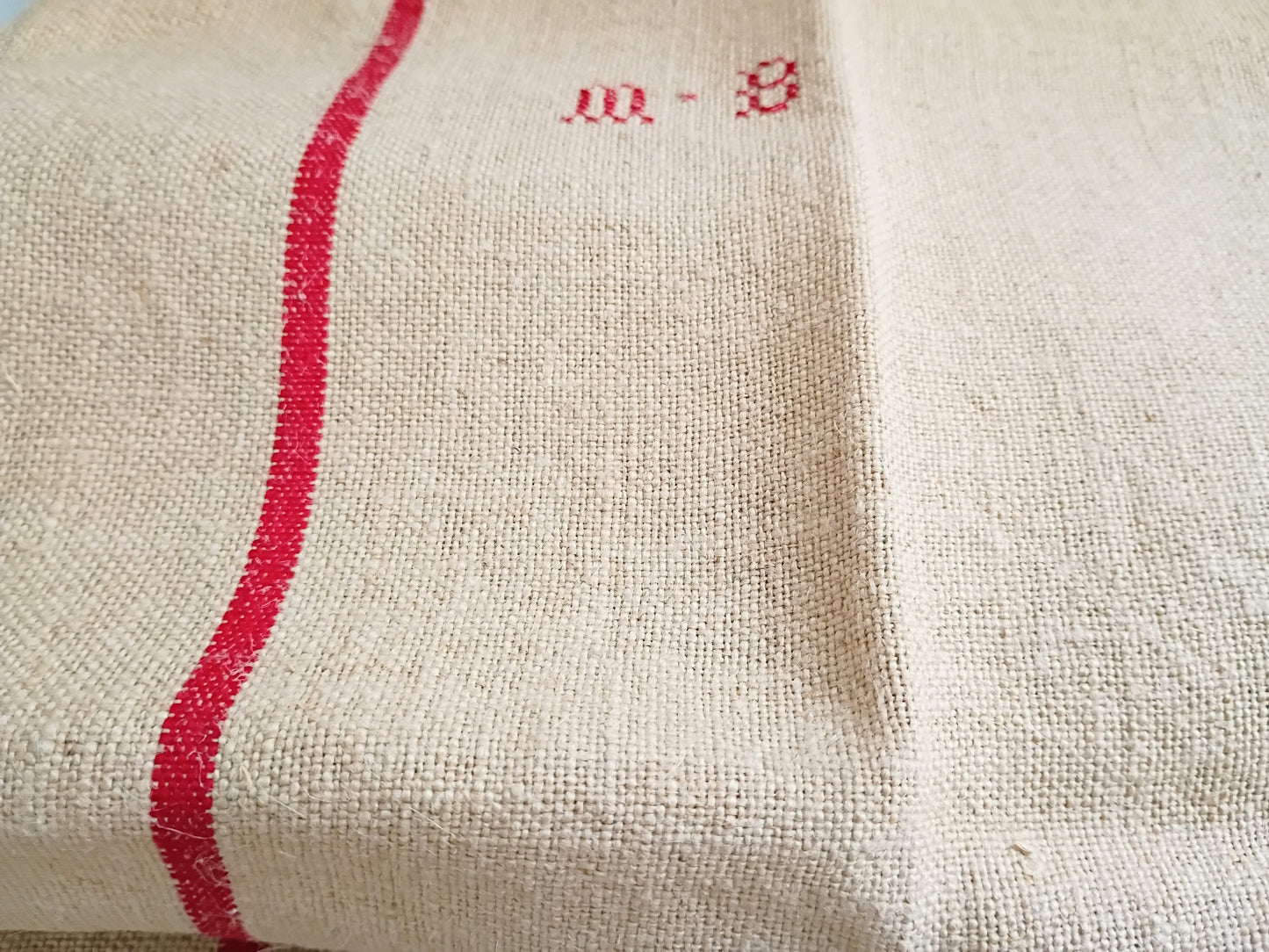 Vintage French Beige Hemp Kitchen Towel with Monogram "MB)