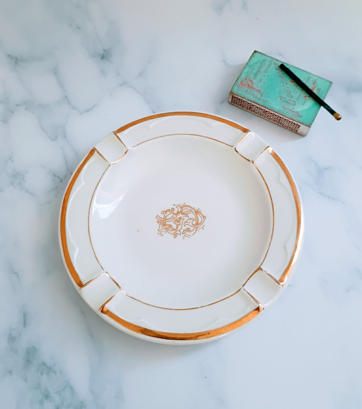 Vintage French Gold Emblem Ashtray