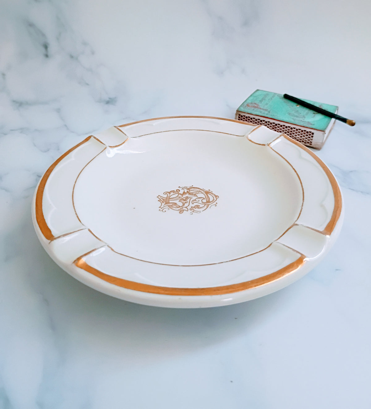 Vintage French Gold Emblem Ashtray