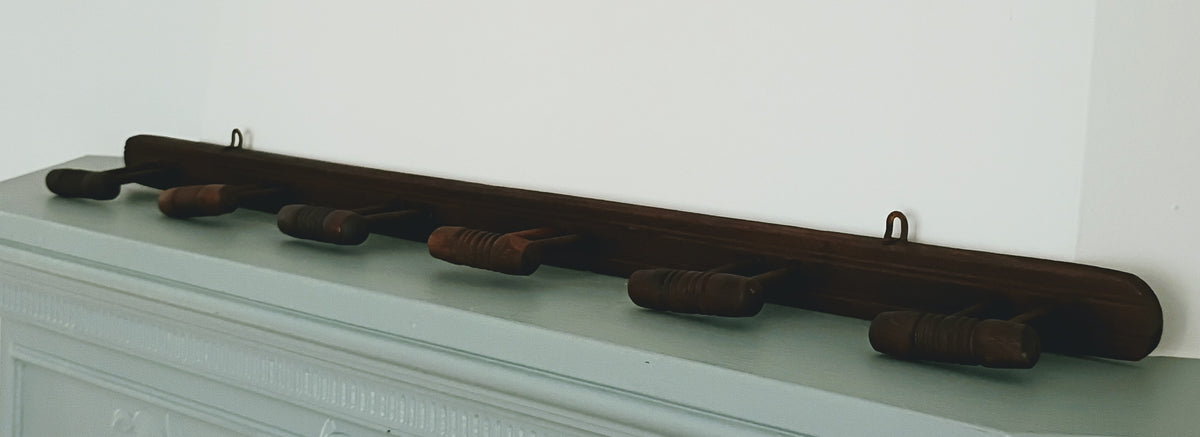 Mid-Century French 6 Peg Wood Coat Rack