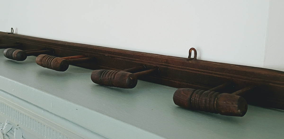Mid-Century French 6 Peg Wood Coat Rack