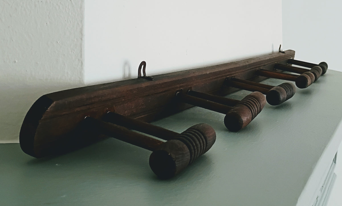 Mid-Century French 6 Peg Wood Coat Rack