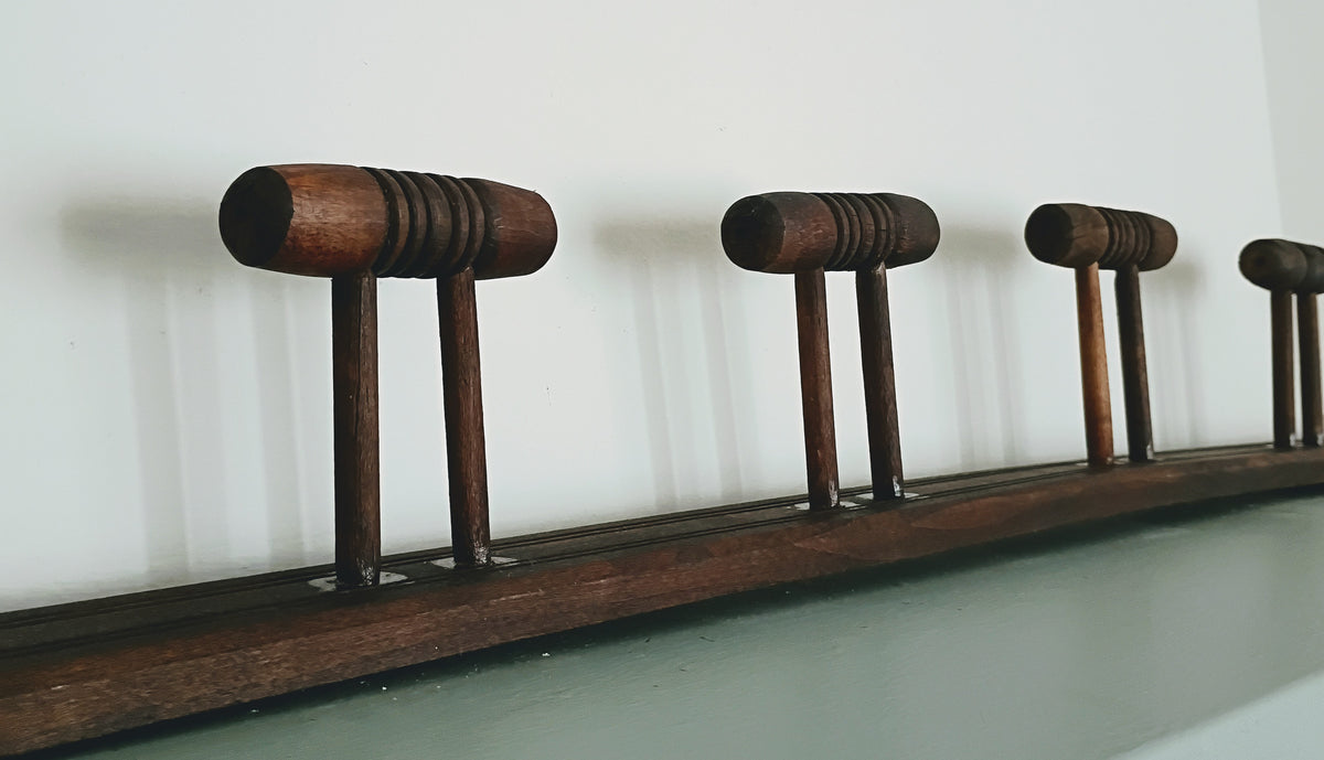 Mid-Century French 6 Peg Wood Coat Rack