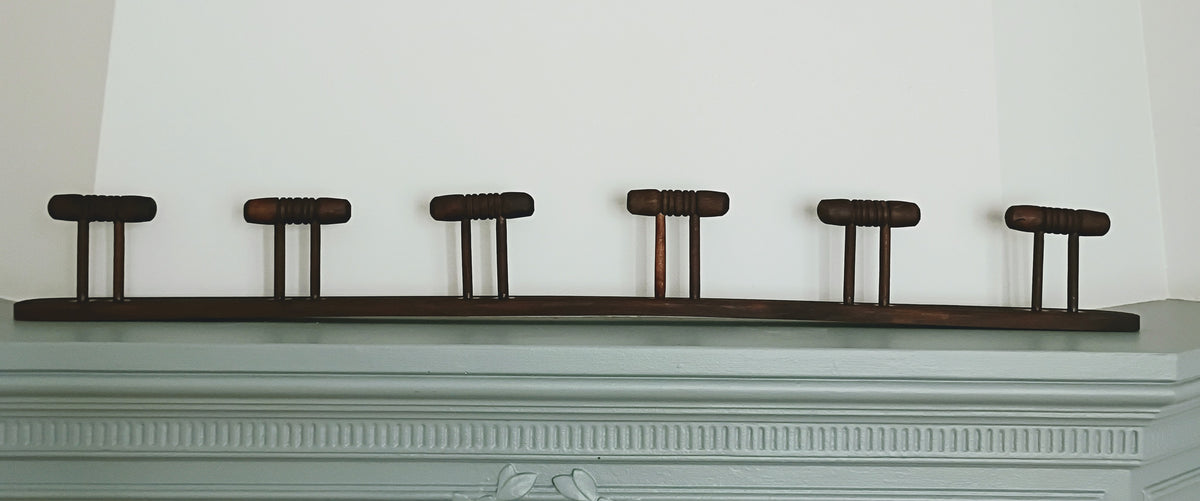 Mid-Century French 6 Peg Wood Coat Rack