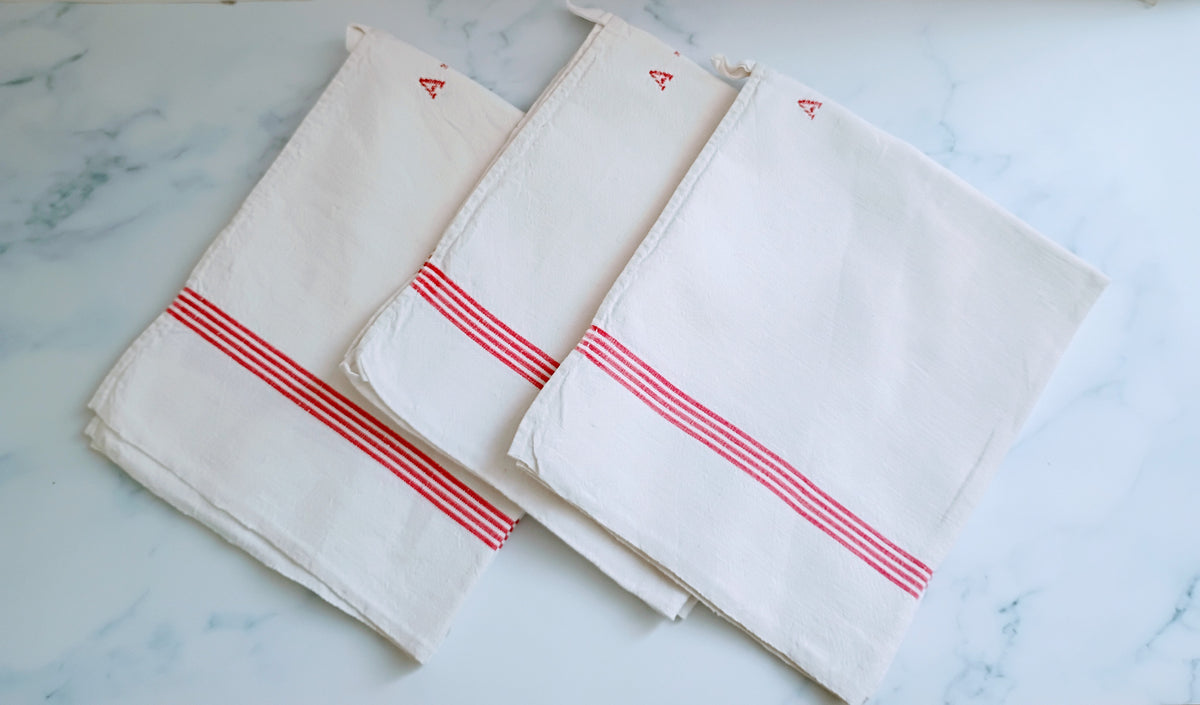 Vintage French Linen Kitchen Towel with Monogram "AL"