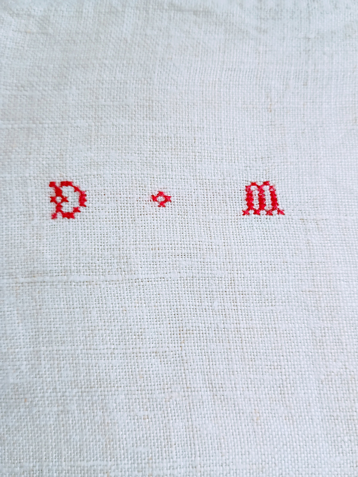 Pair Vintage French Chanvre Tea Towels, "DM" Monogram
