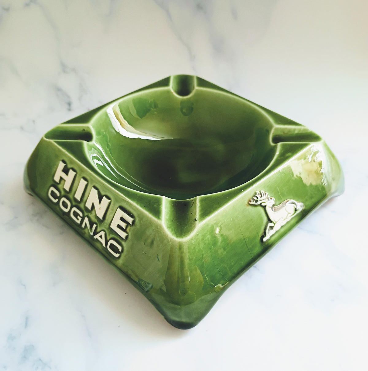 Vintage French Green Hine Cognac Large Ashtray
