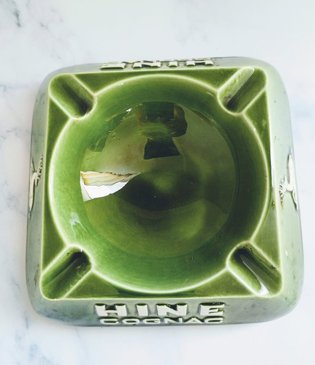 Vintage French Green Hine Cognac Large Ashtray