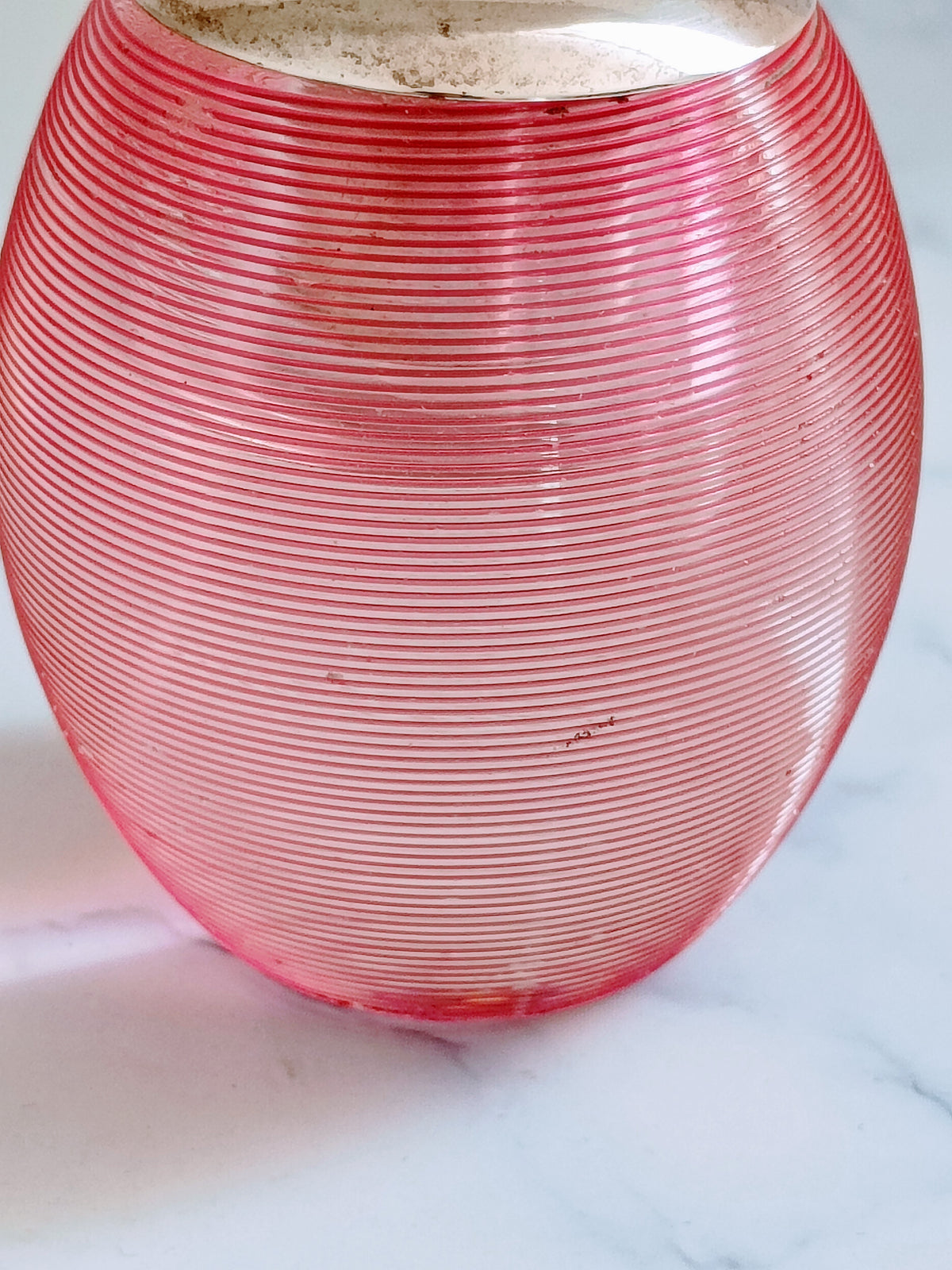 Antique 1897 Victorian Cranberry Pink Ribbed Glass Match Striker