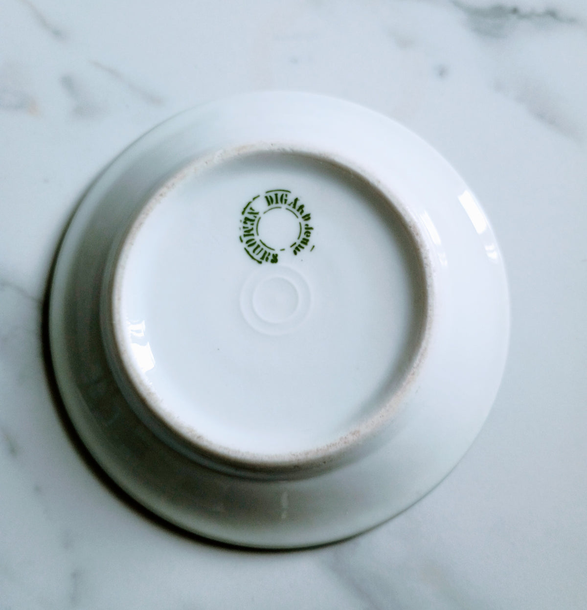 Vintage French Pillivuyt Green Rim Cafe 5" Saucer
