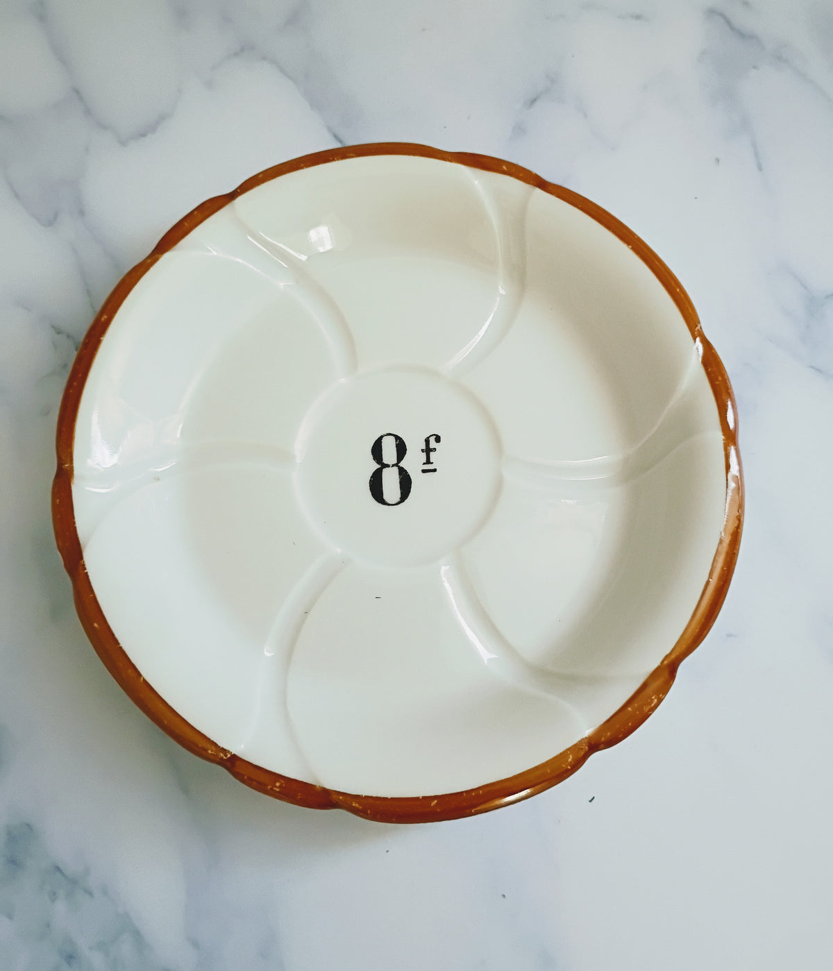 Vintage French 8 Franc Brown Rim Bistro Saucer 5"