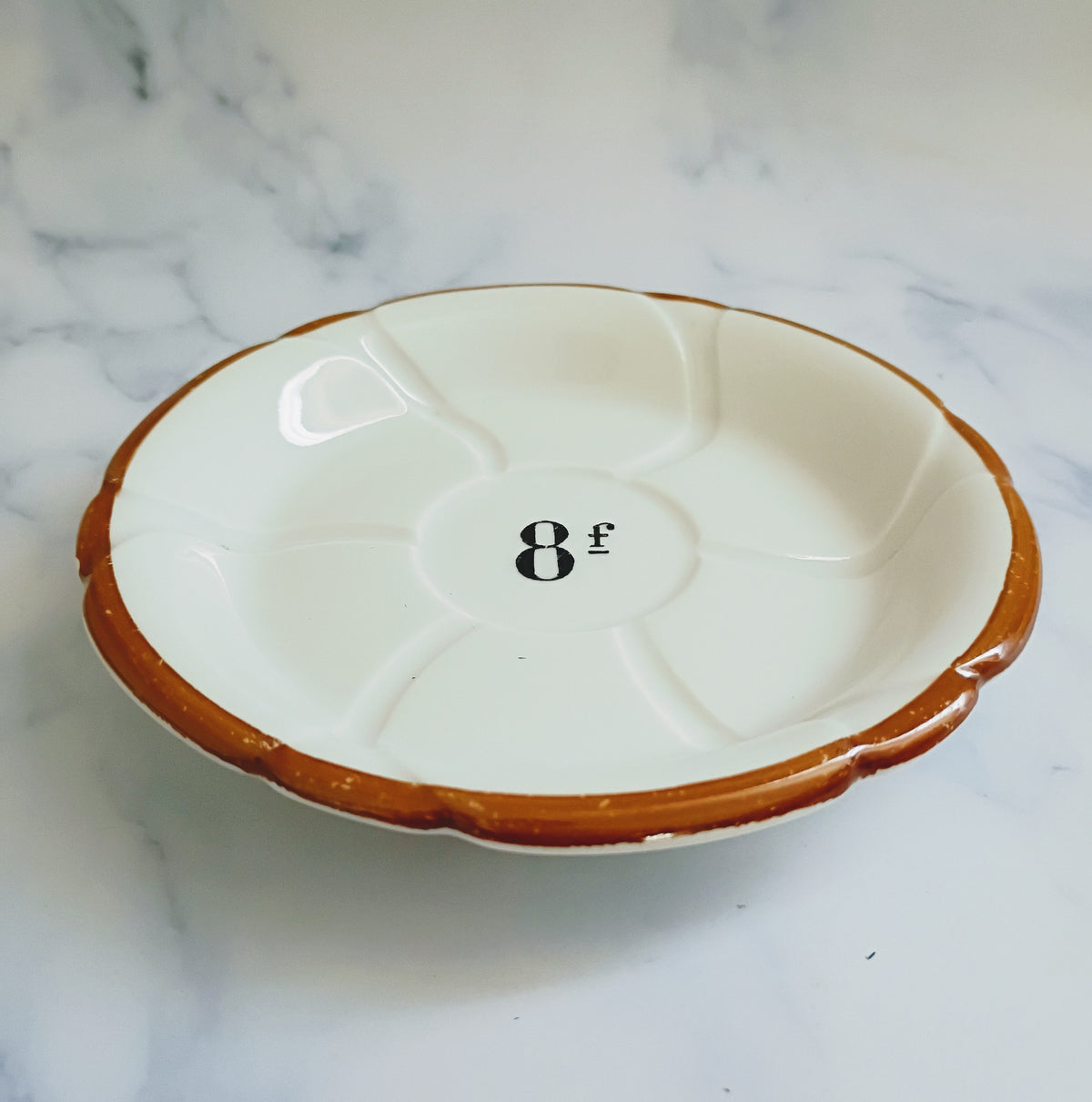 Vintage French 8 Franc Brown Rim Bistro Saucer 5"