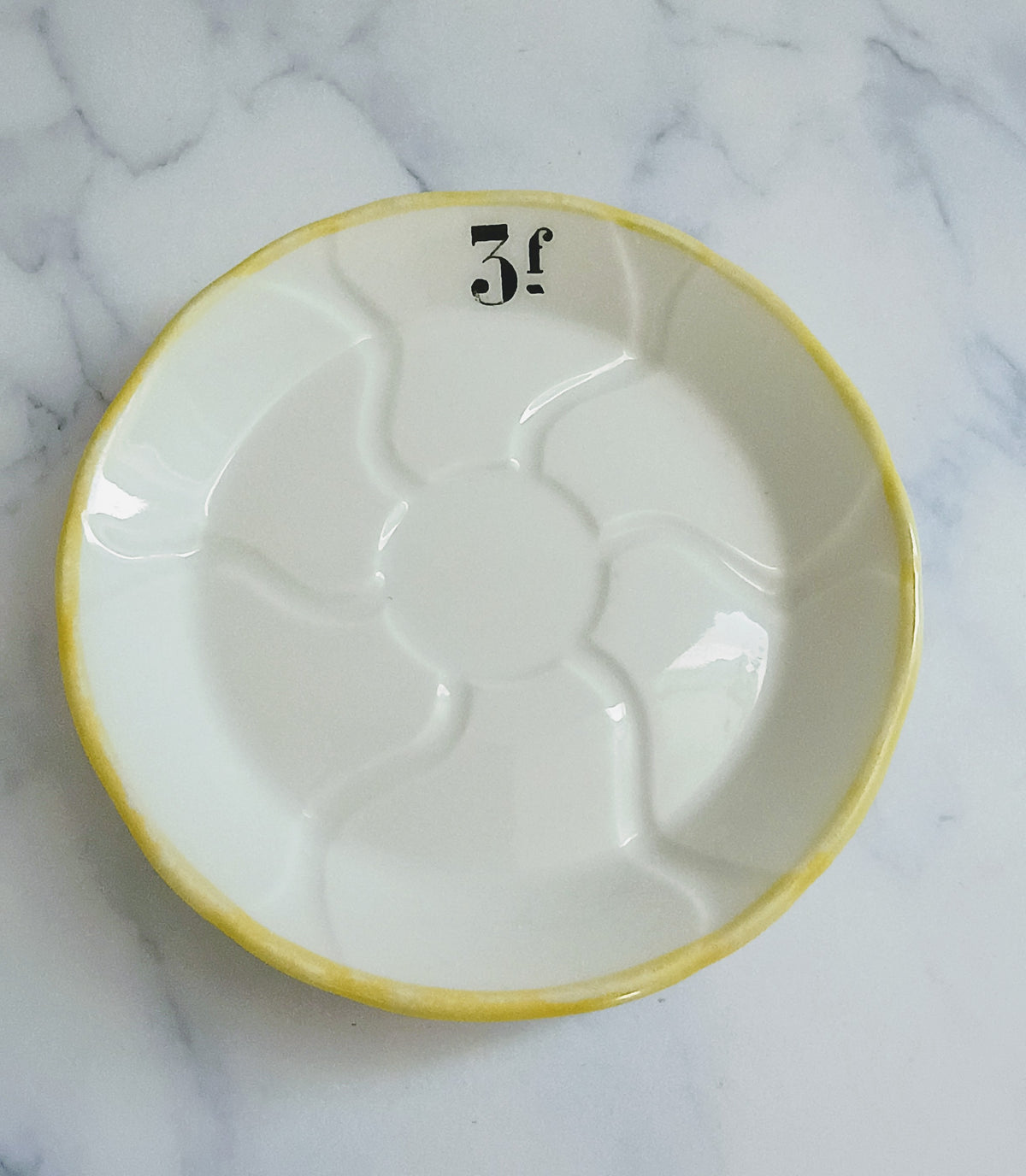 Vintage French 3 Franc Yellow Rim Bistro Saucer 4"