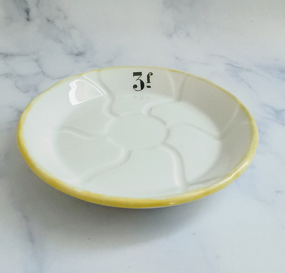 Vintage French 3 Franc Yellow Rim Bistro Saucer 4"