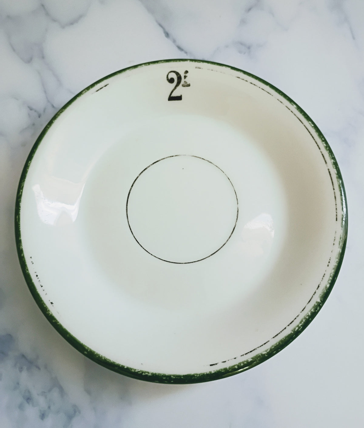 Vintage French 2 Franc Green Rim Cafe 5" Saucer